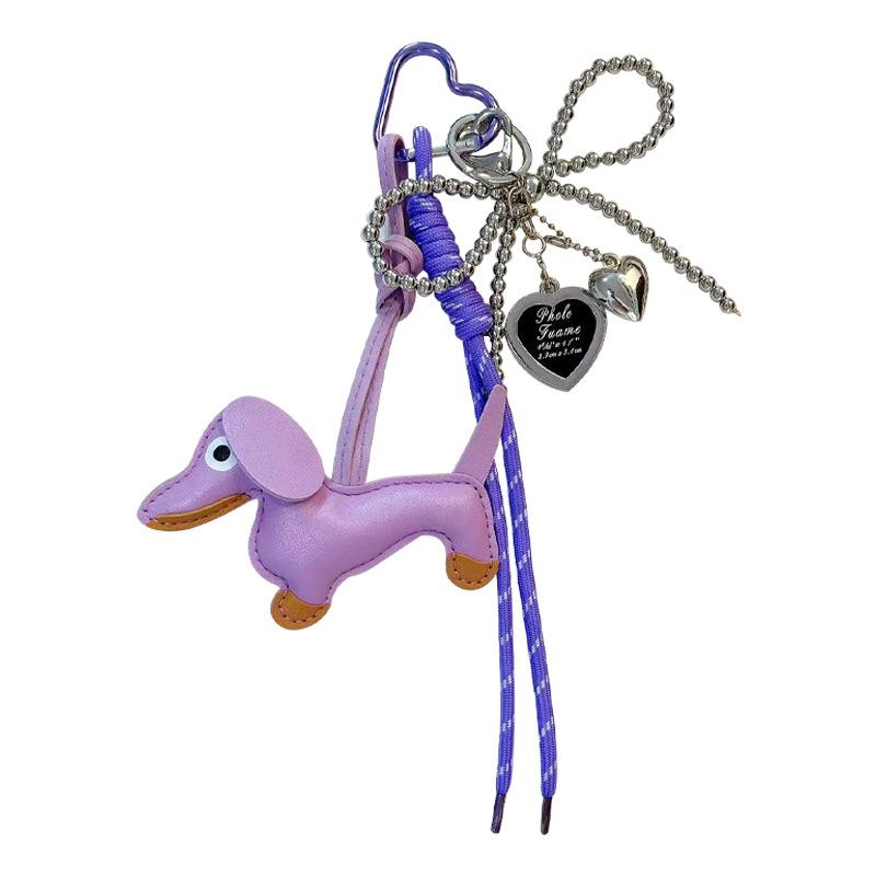 Creative new dachshund leather bag hanging keychain exquisite bow love bag pendant small gift wholesale