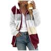 Women Color Block Fuzzy Fleece Hooded Jacket Full Zip Long Sleeve Plush Coat Casual Warm Outerwear S-5XL