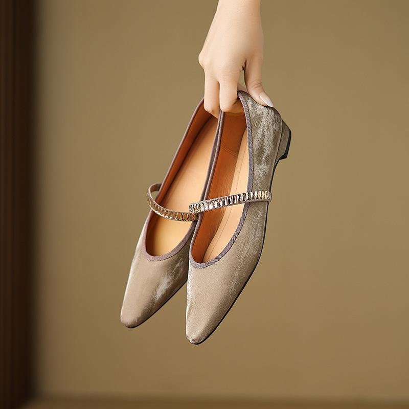 

Весенние шелковые туфли-лодочки с квадратным носком, стразами и надписью на ремне, модные балетки, туфли Мэри Джейн для женщин 39 серый