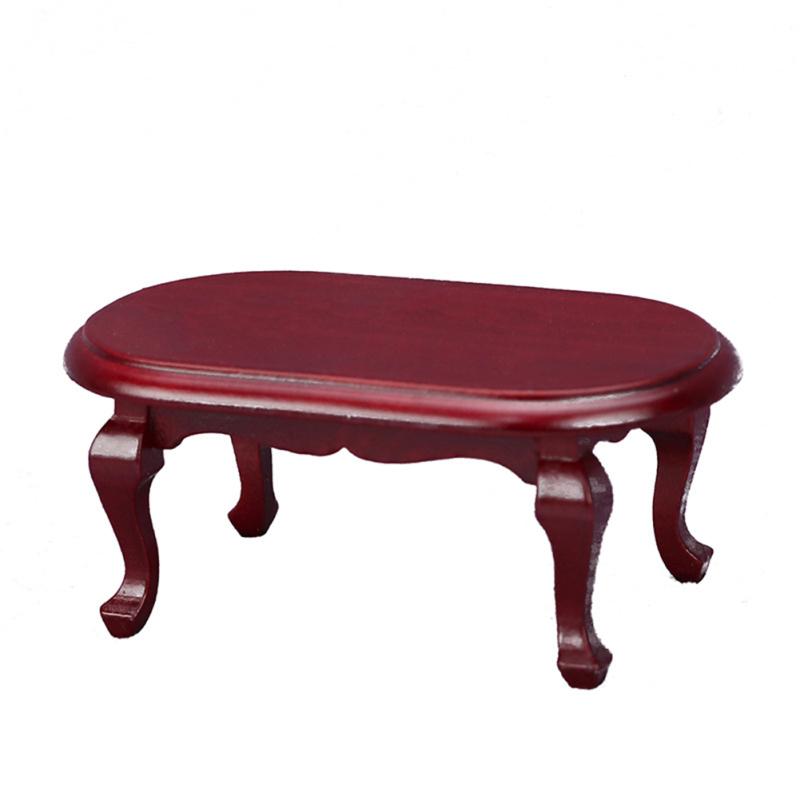 Wooden Oval Simulation Mini Tea Table Toy European Retro Style 1:12 Doll House Furniture Model