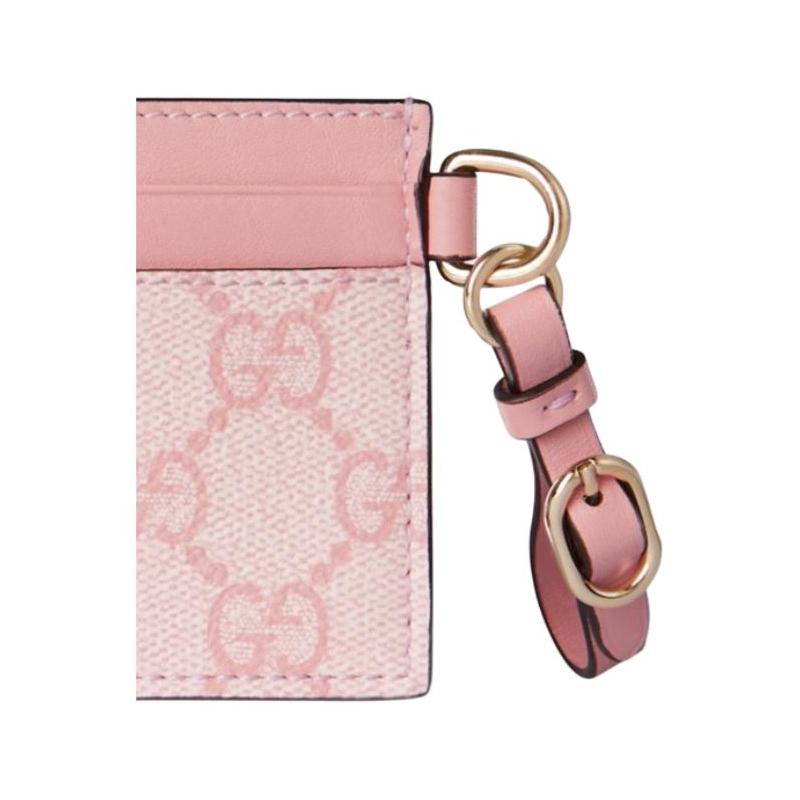 Gucci GG Emblem Signature Print Coated Fabric Card Holder Women's Light Pink