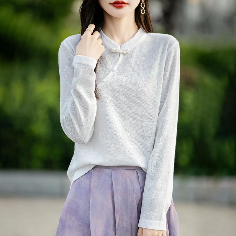 Spring and Autumn's New Round-neck Knitted Sweater, Long-sleeved Jacquard Diagonal Buckle, New Chinese-style Loose Base Layer