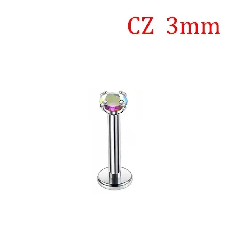 1 Stück G23 Titan Piercing CZ Stein Innen Gewinde Labret Monroe Lippenring Tragus Nagel Helix Ohrstecker 16G 18G Körperschmuck