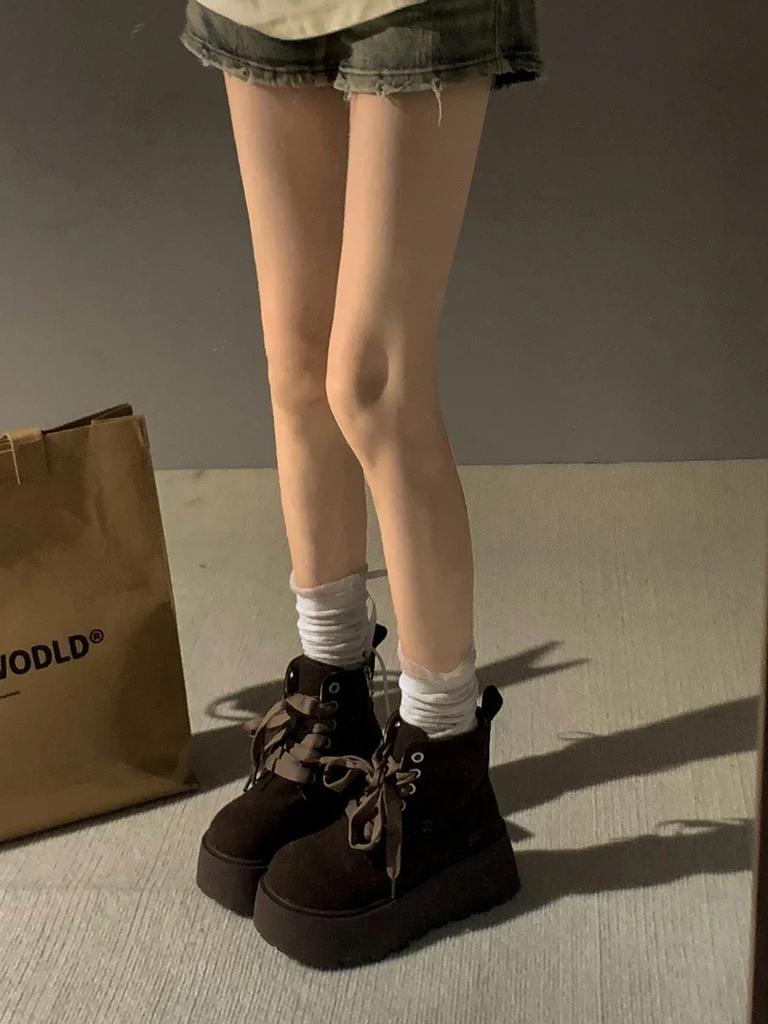 Winter Platform Heel Women Ankle Boots Fashion Lace Up Knight Short Booties Designer