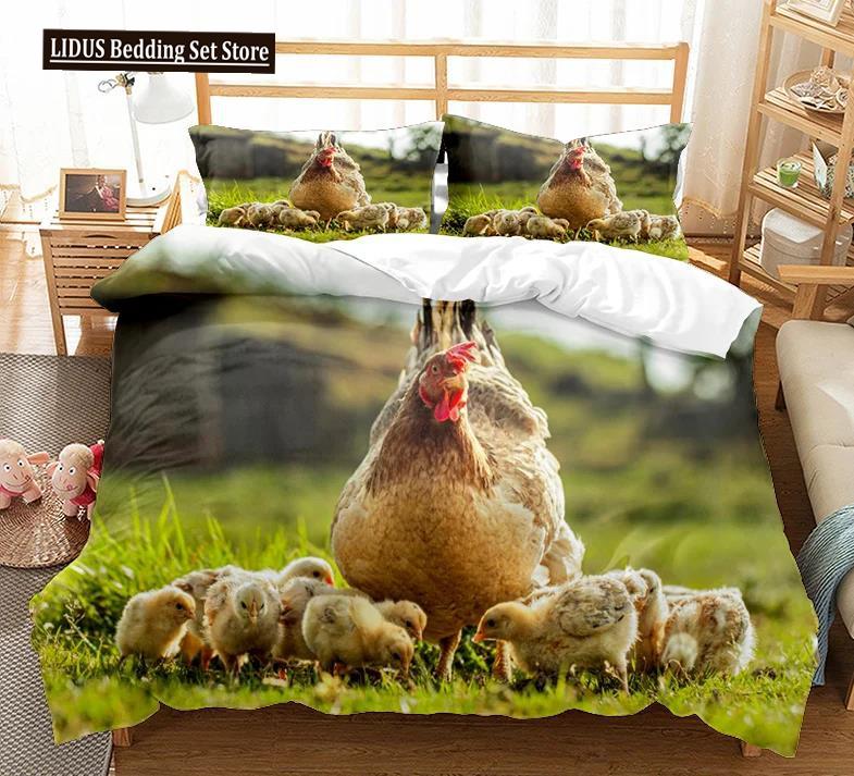 Chicken Duvet Cover King Queen Size Lovely Hen Pattern Bedding Set Kids Teens Adults Farm Animals Soft Polyester Comforter Cover