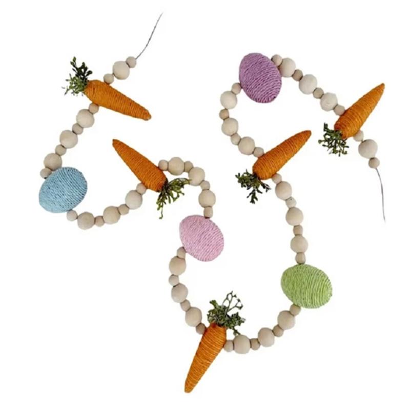 

Easter Bunny Carrot Garland Fireplace Wall Hanging Decoration Decoration With Wooden Beads