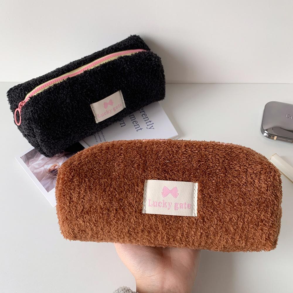 Winter Candy-colored Student Plush Pen Case Portable Stationery Storage Bag for Girls Korean-style Travel Makeup Bag and Toiletry Bag