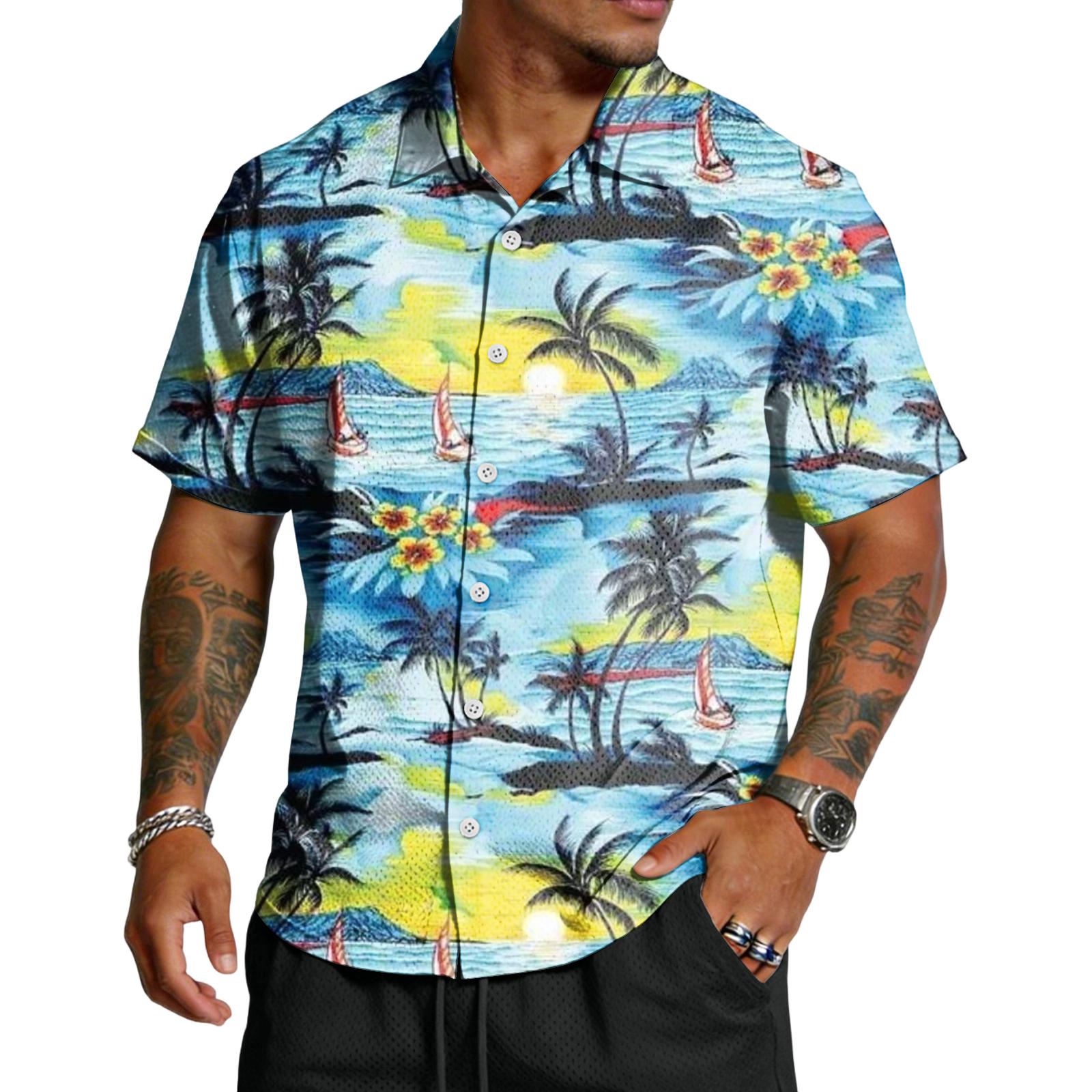 Мужская повседневная легкая дышащая рубашка с коротким рукавом S