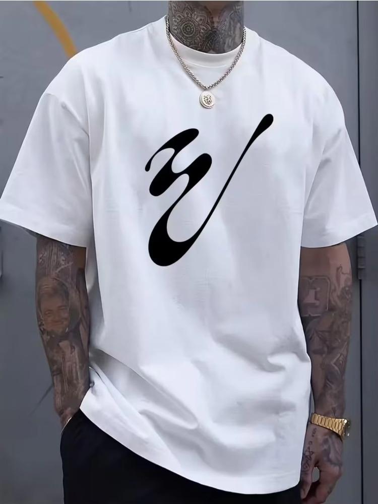 New Unisexs Breathable ShortSleeve TShirt Simple Pattern Print Crew Neck Stylish and Casual 100 Cotton Top