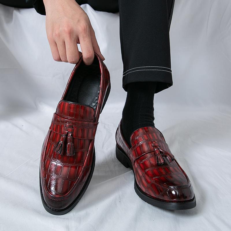 Dress Business Leather Shoes New Brock British Leather Shoes Men's Tassel One Pedal Loafers Men's