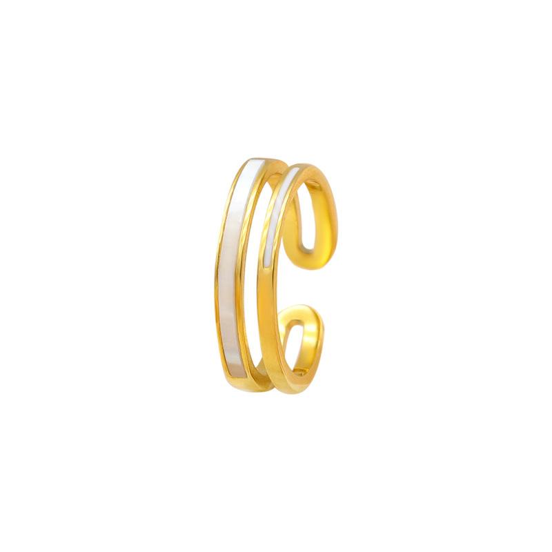 Light Luxury and Cold Style White Shell Zircon Open Titanium Steel Ring Women's High-end Accessories