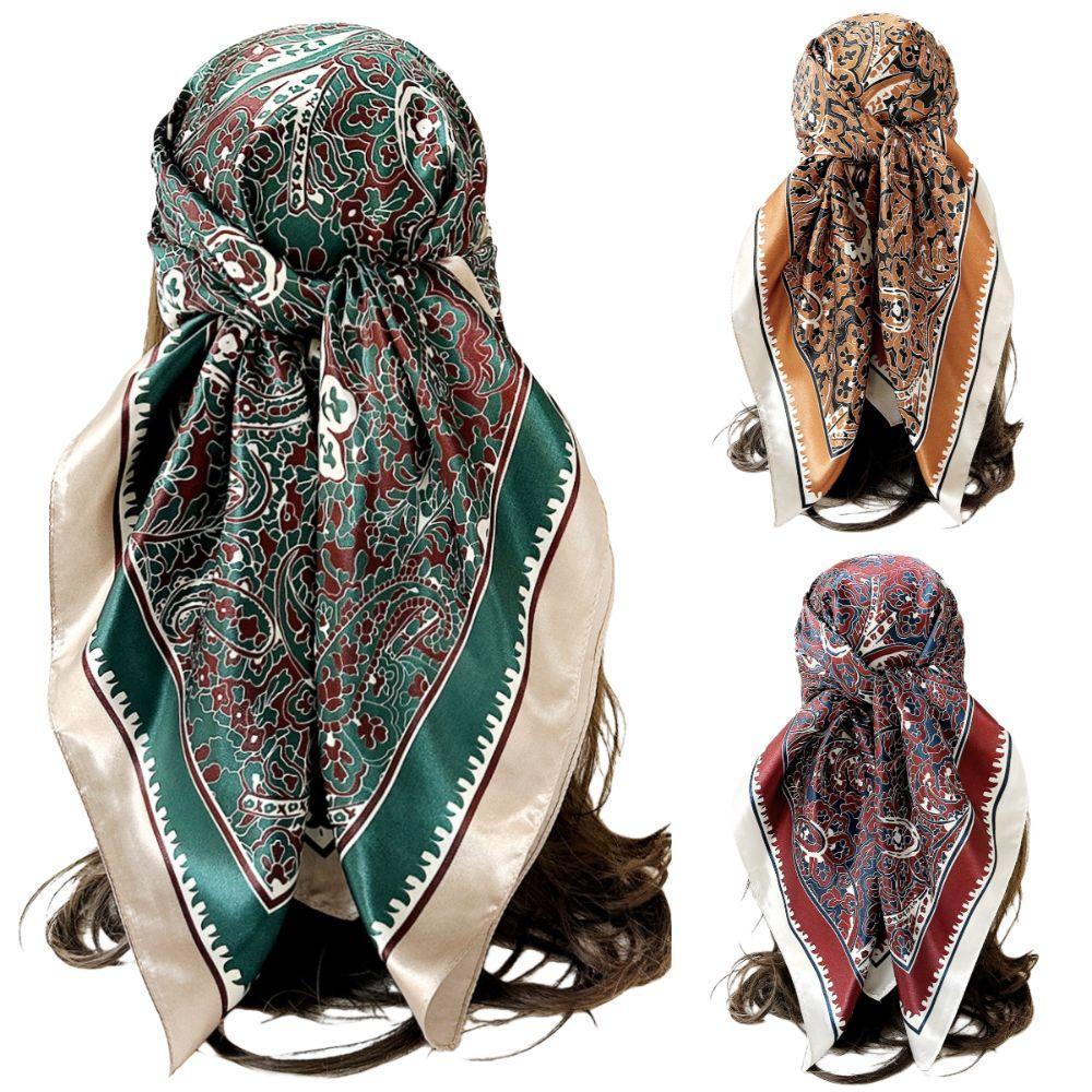 Cashew Flower Pattern Women's Headscarf Silky Smooth Middle East Shawl Arabic Square Scarf  Outdoor