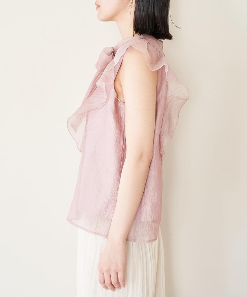 Washable Shiny Bowtie Frill Front and Pink [BIS] Women's Blouse, 2-Way Back, (63)