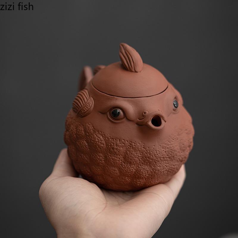 250ml Puffer Fish Purple Clay Pot Handmade Teapots Kung Fu Teaware Kettle Ornaments Tea Pets Ceramics Tea Pots Tea Making Tools