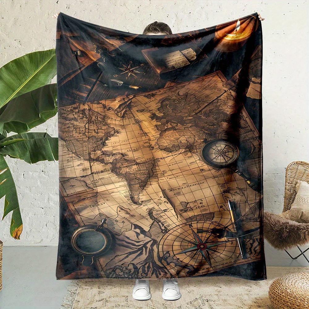 

Nautical Compass Print Flannel Throw Blanket Soft Reversible All Season Couch Bed Office Travel Gift 75x90cm
