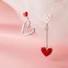 925 Silver Red Asymmetric Love Heart Earrings Sweet Peach Jewelry For Women Wedding Party Fashion