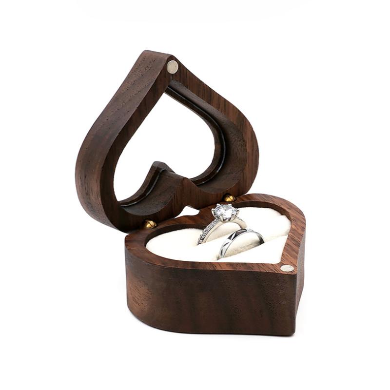 1PC Heart Shape Walnut Wooden Box Jewelry Box Display Box Engagement Wedding Couples Ring Storage Holder Gifts Case