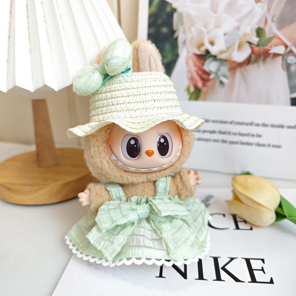 Labubu Doll Vinyl Face Pendant with Sundress & Straw Hat in Macaron Blind Box – First & Second Generation