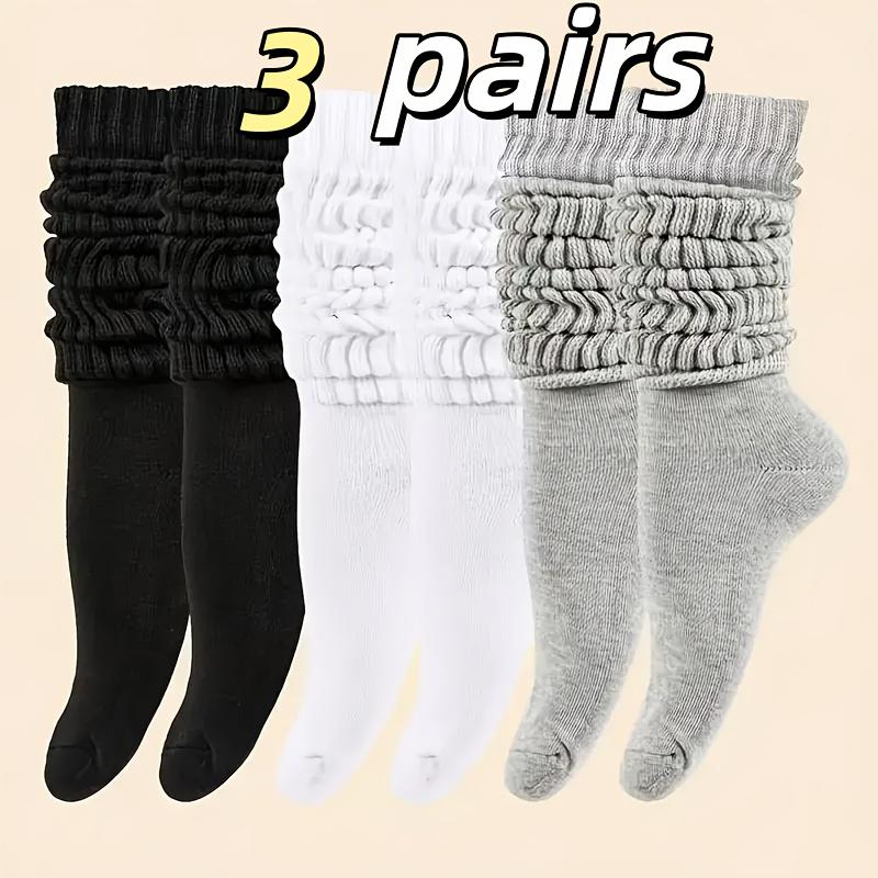 

3 пары женских носков-гольфов в осеннем стиле, женские носки с присборкой, толстые и теплые однотонные носки для осени и зимы One Size