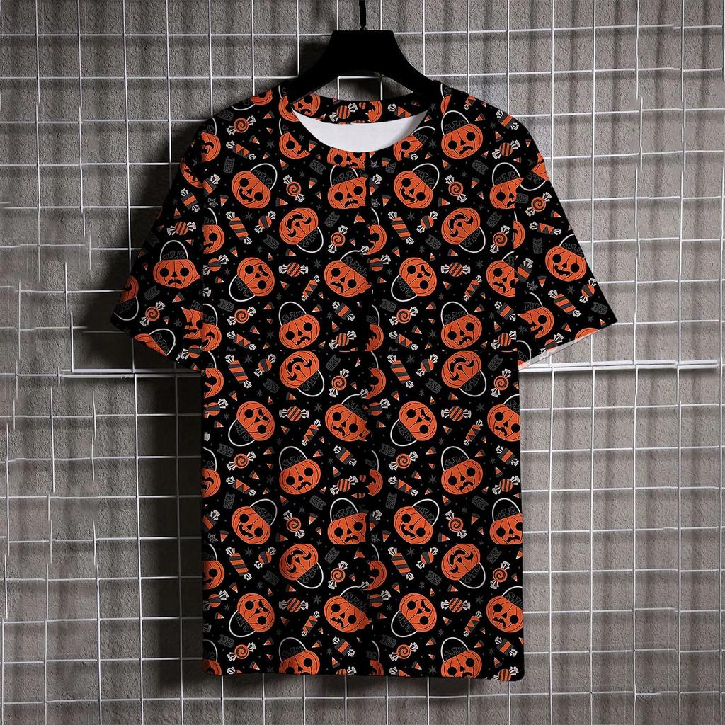Halloween Kürbiskopf Druck Herrenbekleidung Freizeit Übergroßes T-Shirt Herren Vielseitig Trendig und Bequem y2k Oberteile T-Shirt