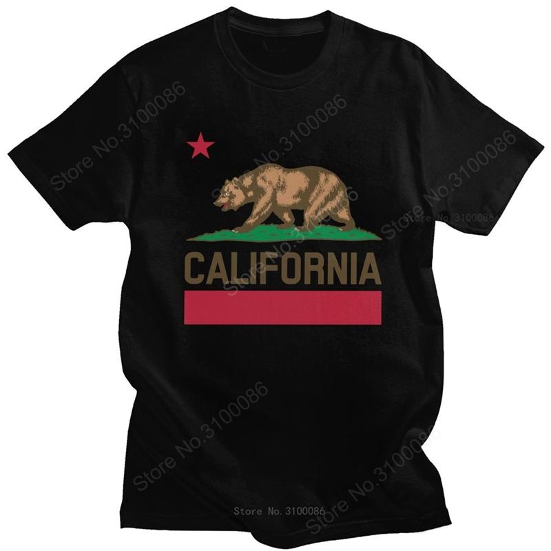 Urban Fashion California State Flag Bear T Shirt Men Pure Cotton 1846 Tee I Love CA Short Sleeve Summer Casual Tshirt Gift Merch