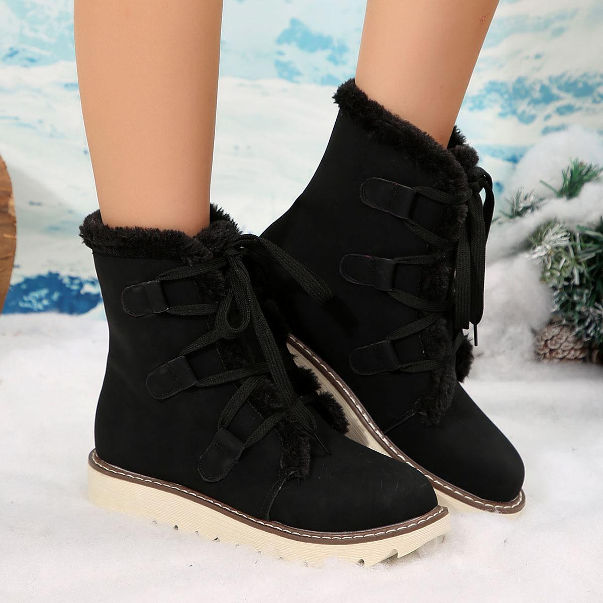 

Flat-bottomed Martin boots thickened snow boots women s 2025 winter new medium tube fur integrated fleece warm thick-soled cotton shoes 36 чёрный