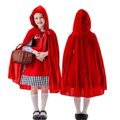 Halloween Costume Little Red Riding Hood Dress Red Cape Hooded Cape Parent-child Drama Costume