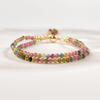 Double Layer Rainbow Natural Tourmaline Thin Copper Bracelet with 3mm Multicolor Beads 17cm Elegant Design for Women