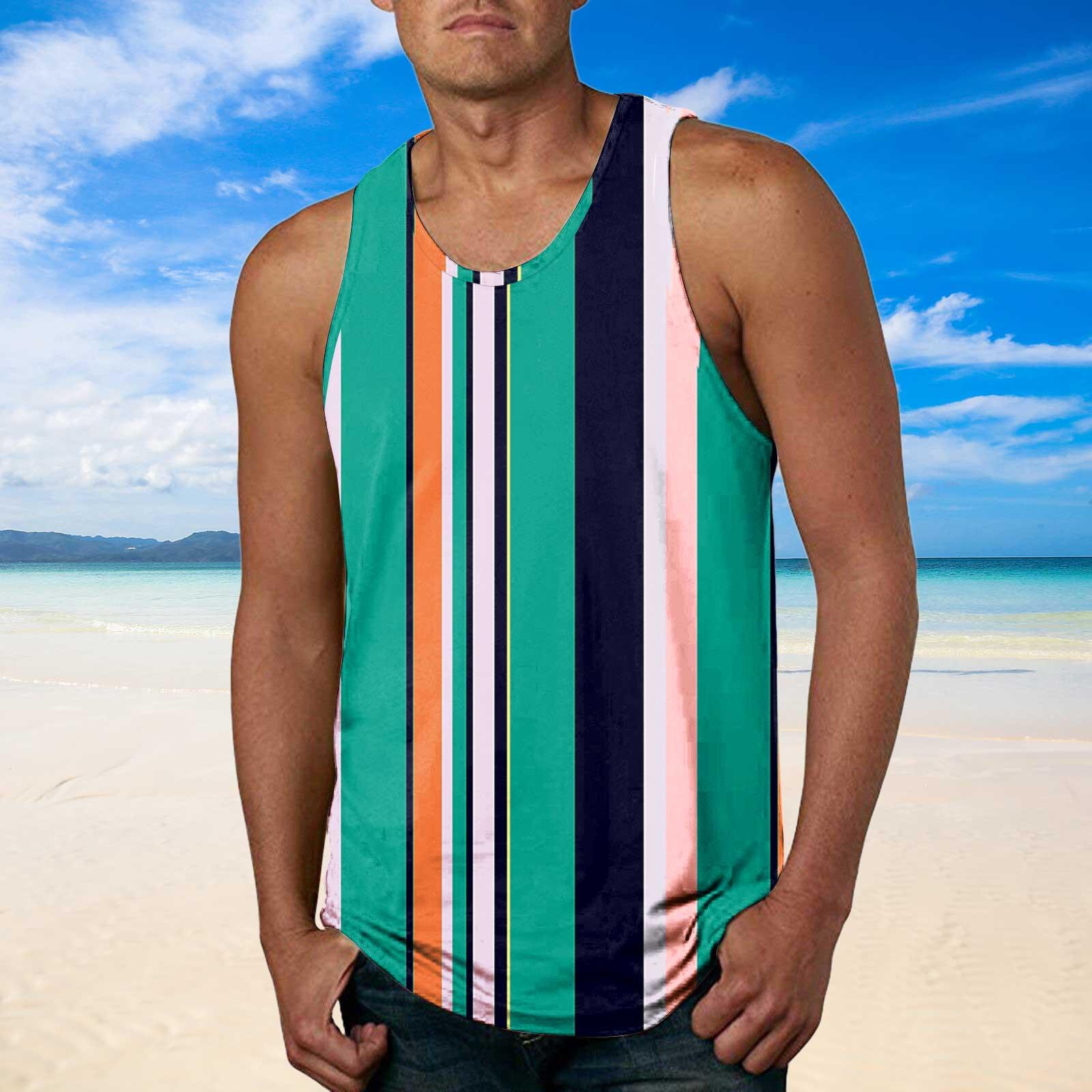 

Mens Fashion Hawaiian Beach Sports Tank Top Men Gym Print Vest XL зелений
