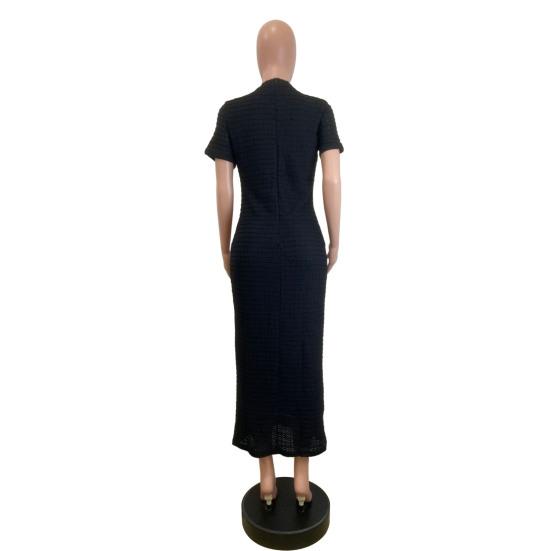 Rochie Lungă Tricotată cu Nasturi pentru Femei Mânecă Scurtă Gât Rotund Rochie Tip Sacou Rochie Formală pentru Invitați la Nuntă Petrecere Rochie de Cocktail