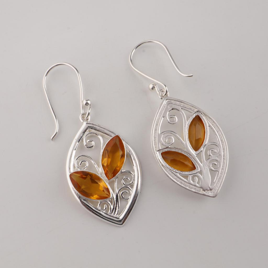 Citrine Gemstone Silver Earring, 925 Sterling Silver Handmade Earring, Unique Silver Earring, Dangle & Drop Earring CE-24-11