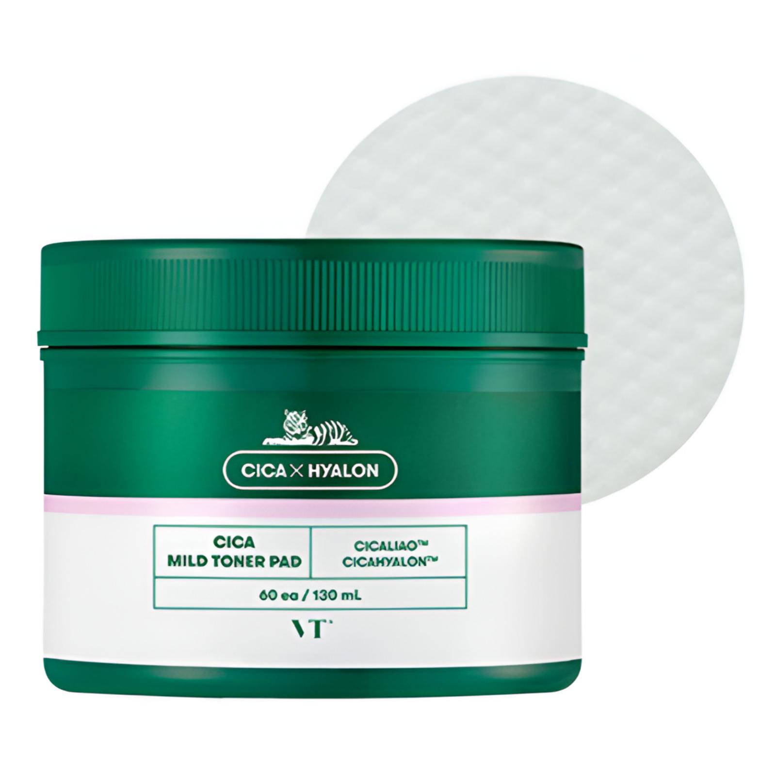 VT Cosmetics CICA Mild Toner Pad Soothing Hydrating Exfoliating Pads 60 Sheets 1 pc