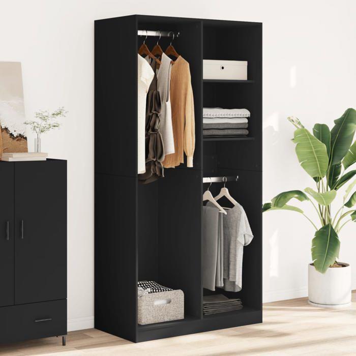 VidaXL Garde-robe Noir 100x50x200 cm Aggloméré, armoire de rangement, organisateur de garde-robe, armoire, placard, 3307766