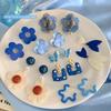 Dripping oil blue flower earrings high sense temperament versatile new stud earrings fashion Internet celebrity niche earrings women