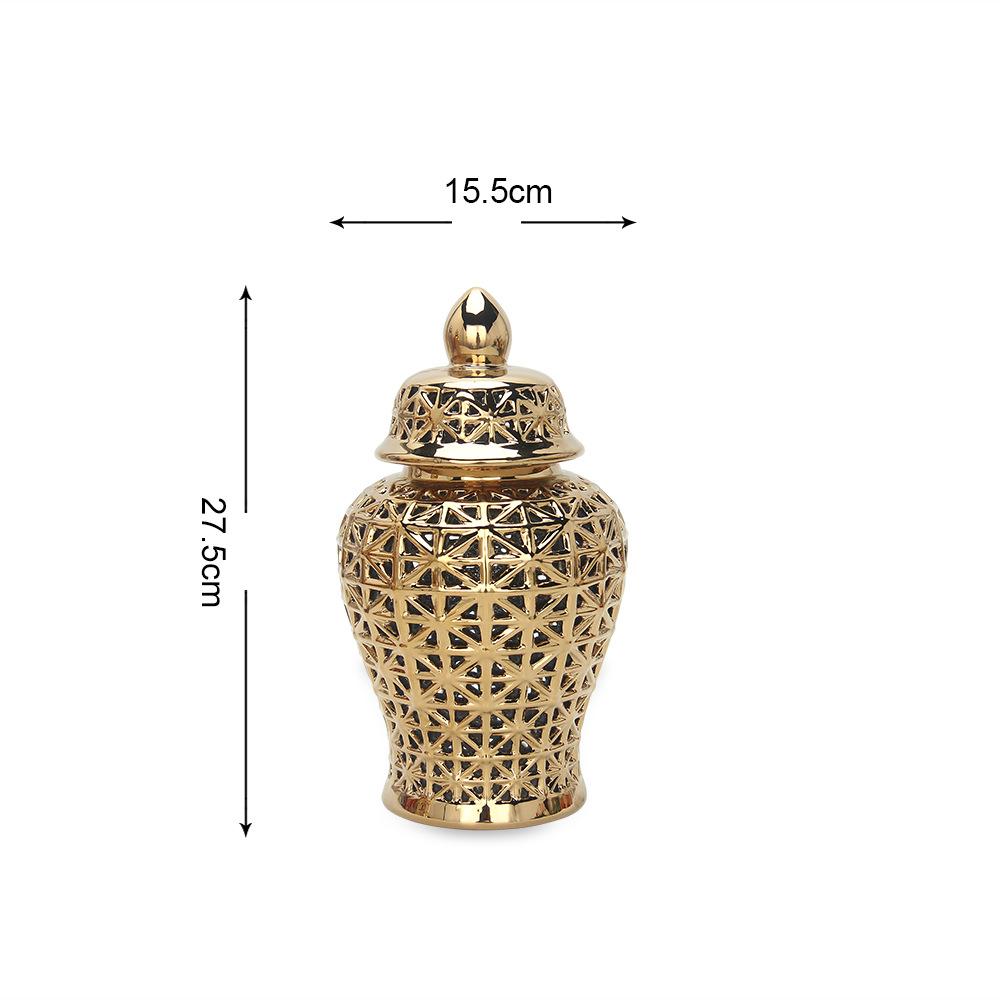 Modern Dried Flower Vase Hollow Ceramic Ginger Jar Desktop Storage Jar with Lid Home Decoration Flower Arrangement Accessories