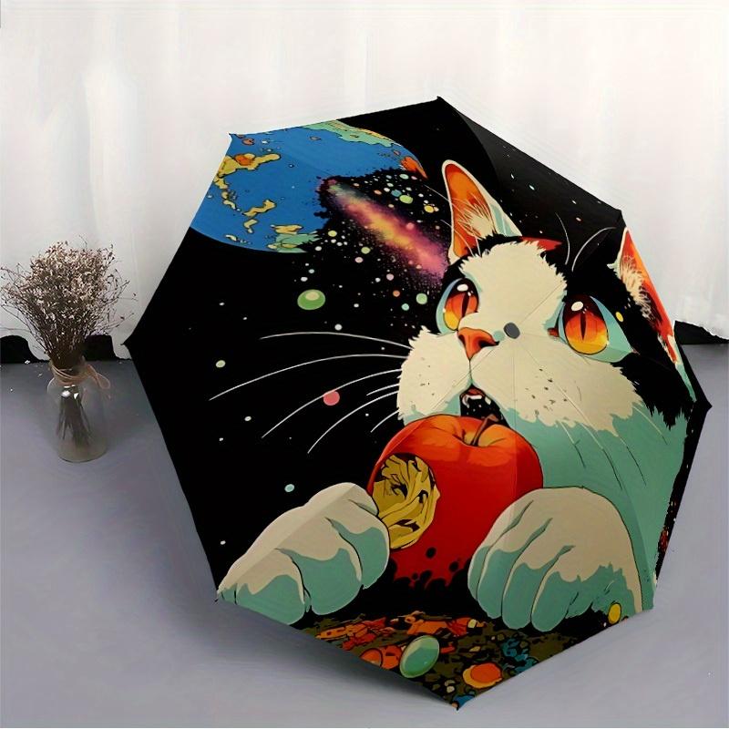 1 Stück Kosmische Katze Automatisches Öffnen/Schließen Regenschirm, Tragbarer Faltregenschirm für den täglichen Gebrauch yy250826023