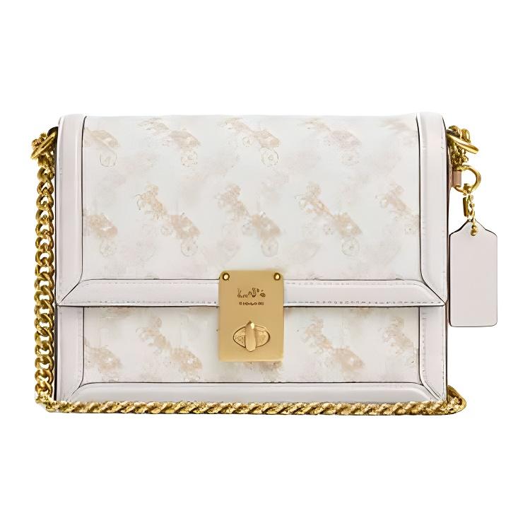 Coach Hutton 22 Horse And Carriage Pattern Print Faux Leather Crossbody Shoulder Bag Small Women bags Chalk-White CZ318-B4CAH Basic Set (Bag+Dust Bag)
