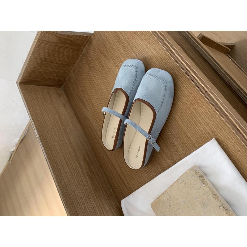 Retro Mary Jane Schuhe mit flachem Boden, Frühling und Herbst neu, eckige Spitze, Wort mit flachem Ausschnitt, modisch, vielseitig, Temperament, Halbslipper