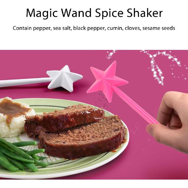 Salt and Pepper Shaker Magic Wand, 2pcs Star Wand Salt and Pepper Dispenser, Pentagram Shape Salt Dispenser for Halloween, Christmas Kitchen