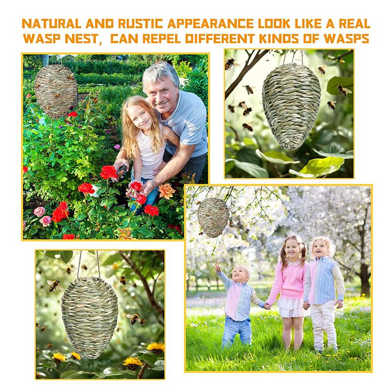 

Wasp Nest Decoy 10 Inches Crochet Wasp Deterrent Outdoor Fake Faux Woven Reed Hanging Deterrent For Hornets 2PCS