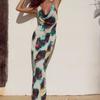 European and American summer new sexy backless neck strap holiday style print swing collar long dress women
