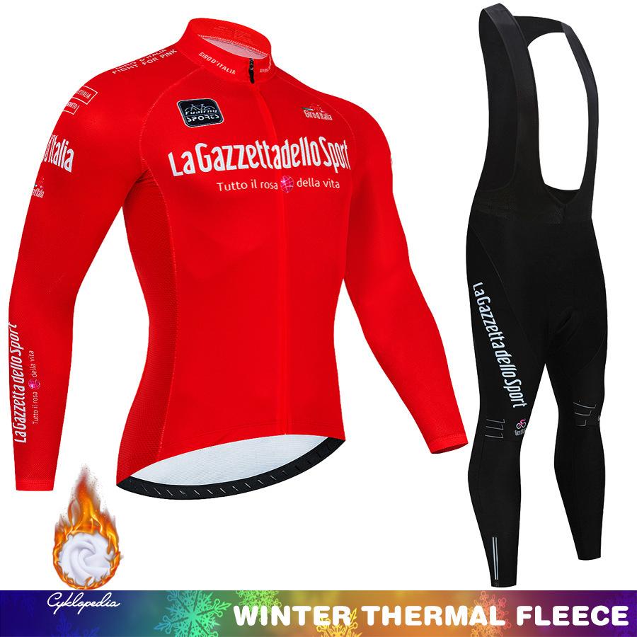 2026 Winter Fleece Cycling Suit Set Tour De France Winter Mountain Bike Long Sleeve Cycling Suit Strap Set Spring and Autumn Fleece Winter Suit