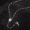 Women Vintage Rosary Necklace, Stainless Steel Virgin Mary Medal Cross Beaded Chain Fashion Jewelry