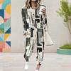 Women Plus Size Printed Round Neck Long Sleeve Cuffed Top Cuffed Pants Two Piece Set With Pockets
