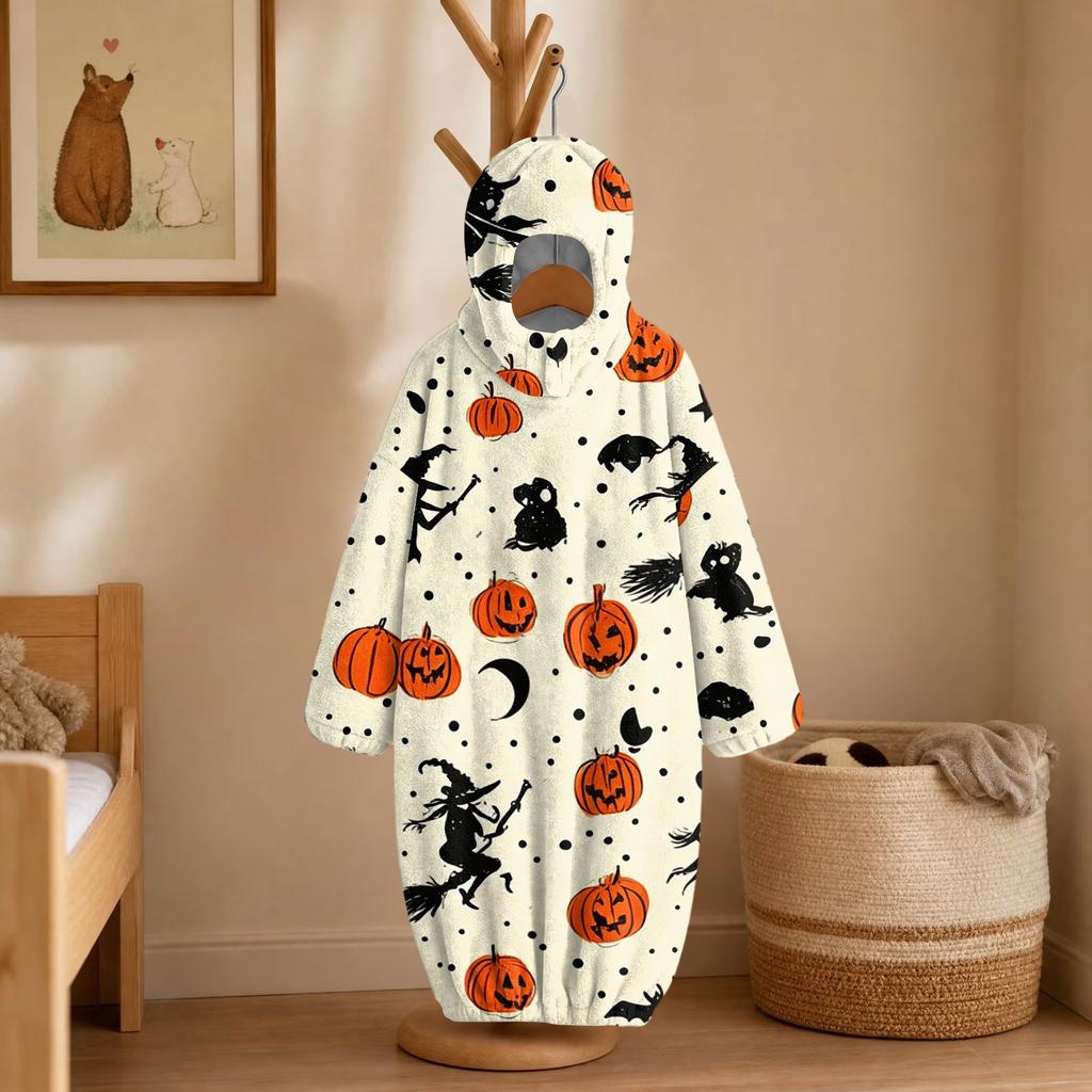 Kids Halloween Printed Flannel Romper Pajama Set for Fun Holiday Sleepwear