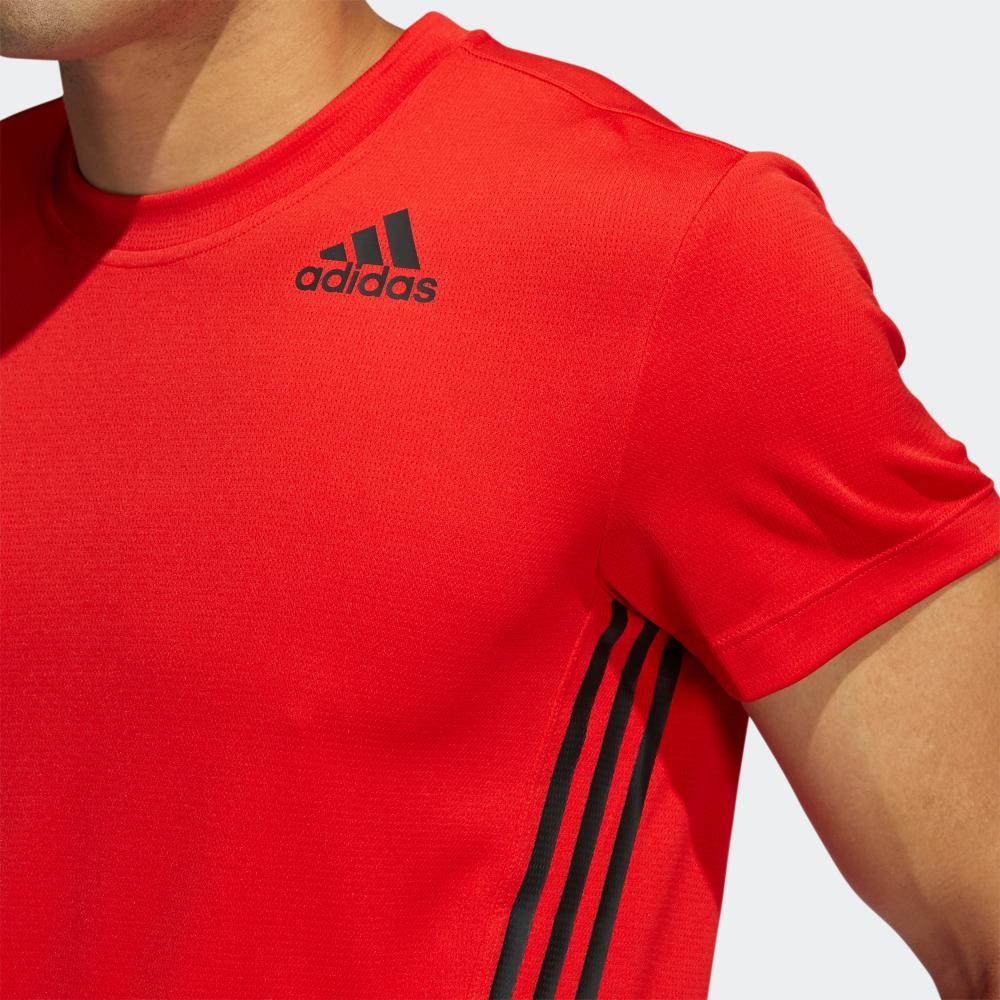 Adidas Aeroready Aero 3S Tee Striped Casual Crew Neck Short Sleeve T-Shirt Men Tops Bright-Red GM0661