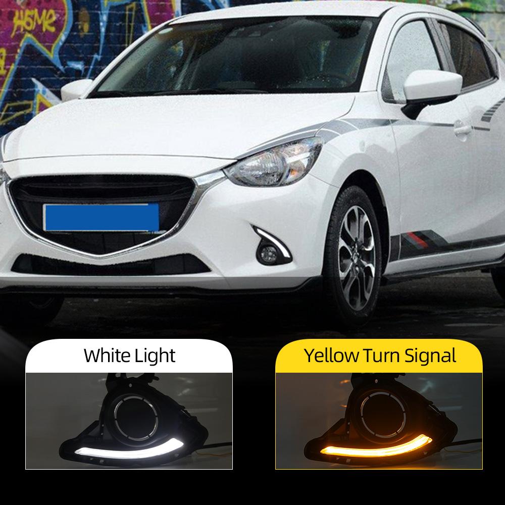

2PCS Автомобильные светодиодные дневные ходовые огни для Mazda 2 Mazda2 Demio 2015 2016 2017 Противотуманные фары ДХО Противотуманные фары поворотник