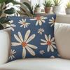 Daisy Blue Square Jacquard Pillow Cover for Sofa Office Waist Cushion Cover Home Decorative Pillowcase