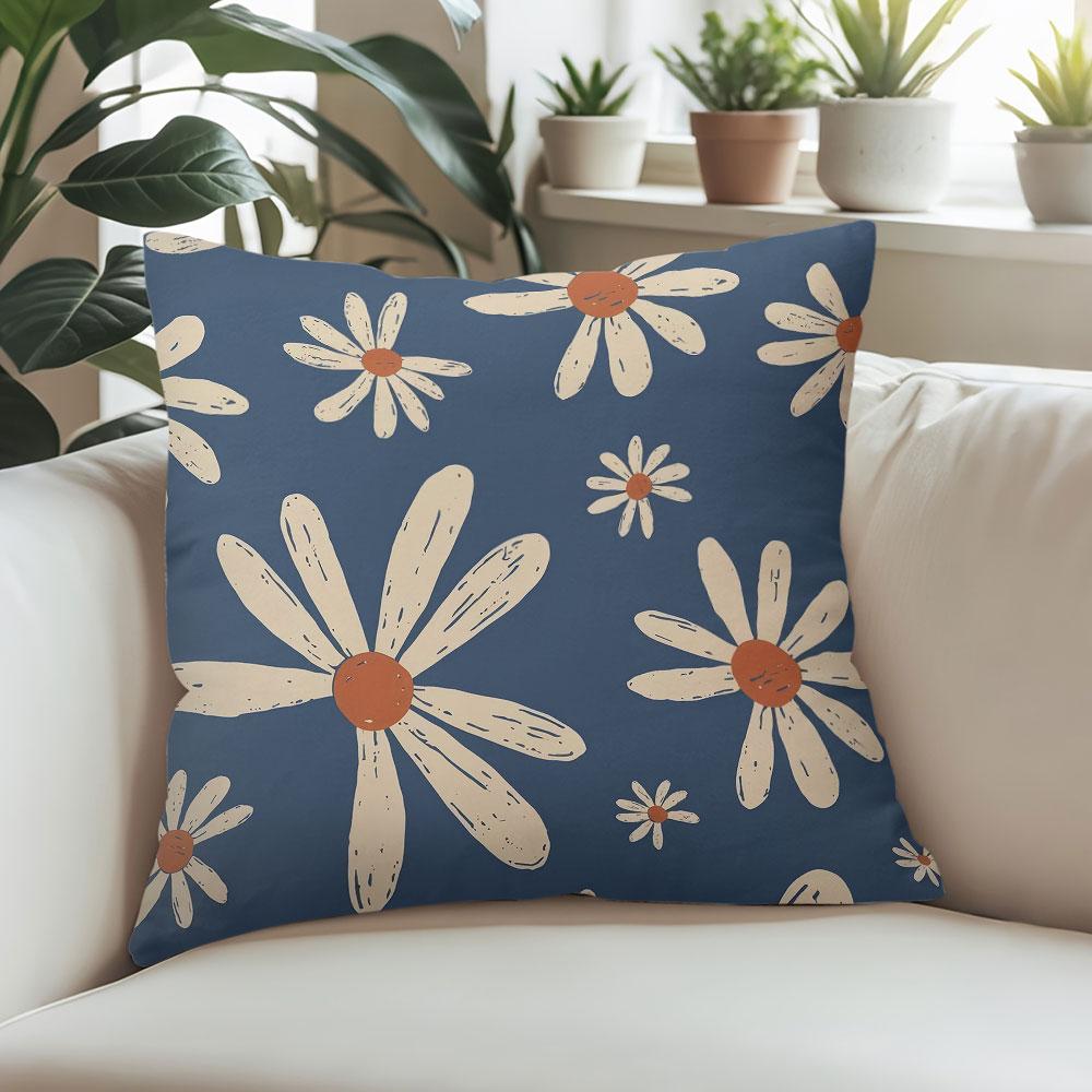 Daisy Blue Square Jacquard Pillow Cover for Sofa Office Waist Cushion Cover Home Decorative Pillowcase