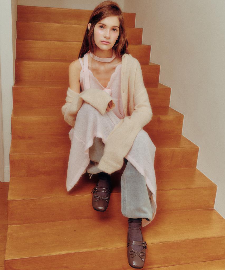 MELLY&ROSE Corsage Wave Knit Dress Scarf Set(310257)_L/Pink